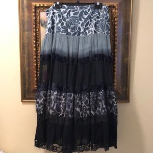 Moved Rave Bohemian lined mixed velvet mesh lace sidezip long lined skater skirt
